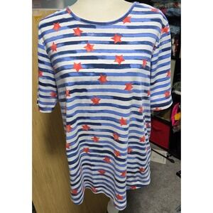 Blair Stars & Stripes T-Shirt Patriotic USA‎ Tee Top Blue Red White L